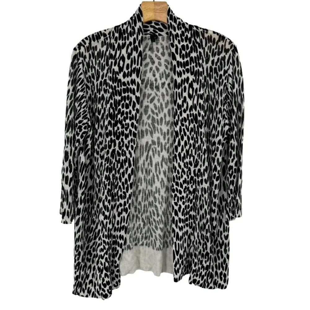 Etoile Leopard Print Open Front Cardigan Sweater black linen blend size medium - Picture 1 of 10